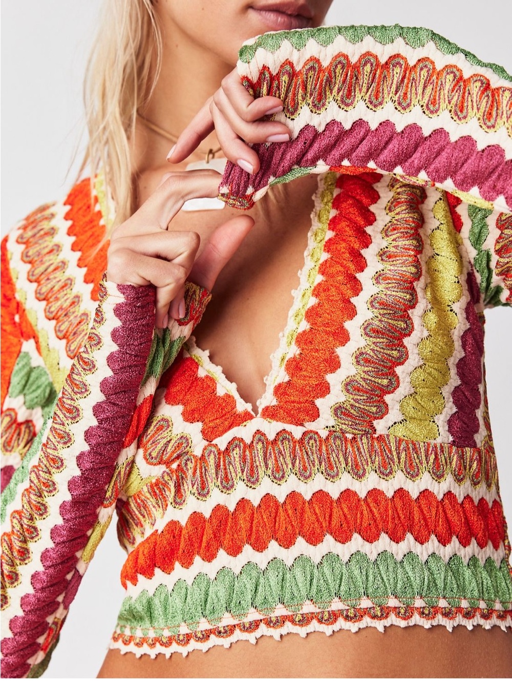 Free People Twist And Shout Long Sleeve Cropped Knit Top